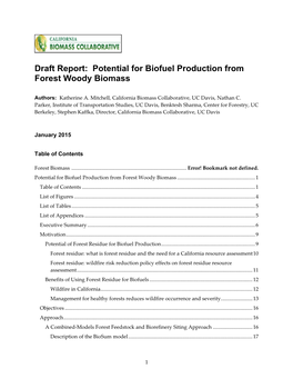 Potential for Biofuel Production from Forest Woody Biomass