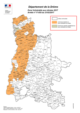 Département De La Drôme Zone Vulnérable Aux Nitrates 2017 Arrêté N° 17-055 Du 21/02/2017