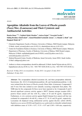 Aporphine Alkaloids from the Leaves of Phoebe Grandis (Nees) Mer