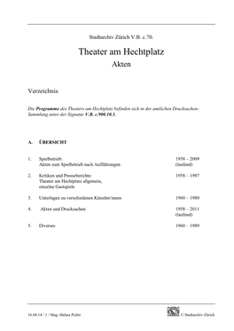 Theater Am Hechtplatz Akten