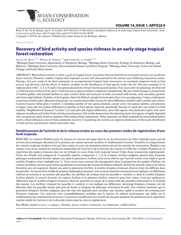 Recovery of Bird Activity and Species Richness in an Early-Stage Tropical Forest Restoration