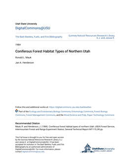 Coniferous Forest Habitat Types of Northern Utah