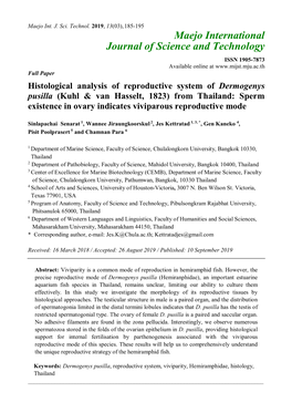 Histological Analysis of Reproductive System of Dermogenys Pusilla