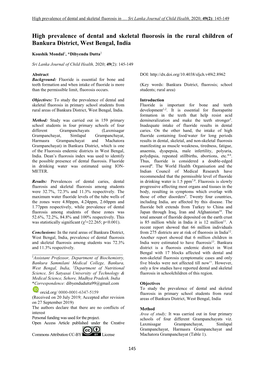 High Prevalence of Dental and Skeletal Fluorosis in the Rural Children of Bankura District, West Bengal, India