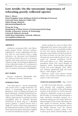 Boyce, P.C. & Wong S.Y. Lost Aroids: on the Taxonomic Importance Of