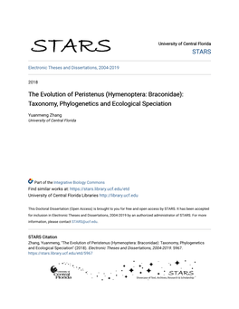 Hymenoptera: Braconidae): Taxonomy, Phylogenetics and Ecological Speciation