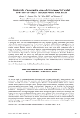 Biodiversity of Non-Marine Ostracods (Crustacea, Ostracoda) in the Alluvial Valley of the Upper Paraná River, Brazil