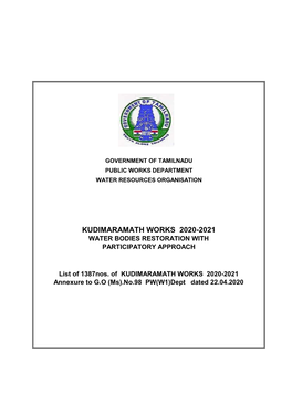 Kudimaramath Works 2020-2021 Water Bodies Restoration with Participatory Approach