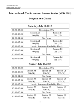 International Conference on Internet Studies (Nets 2015)