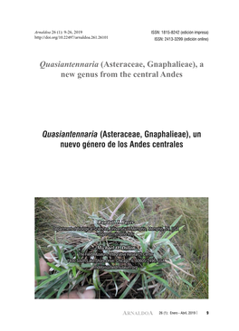 Quasiantennaria (Asteraceae, Gnaphalieae), a New Genus from the Central Andes