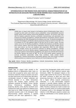 Optimization of the Production and Partial Characterization of an Extracellular Alkaline Protease from Thermo-Halo-Alkalophilic Lonar Lake Bacteria