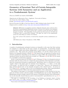 Geometry of Invariant Tori of Certain Integrable Systems with Symmetry and an Application to a Nonholonomic System?