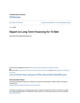 Report on Long Term Financing for Tri-Met
