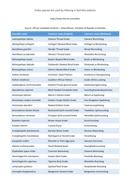 Species List of Snakes