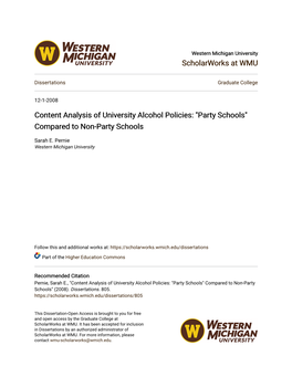 Content Analysis of University Alcohol Policies: "Party Schools" Compared to Non-Party Schools