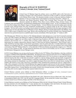 Biography of ISAAC B. MARTINEZ Colonel, Colorado Army National Guard