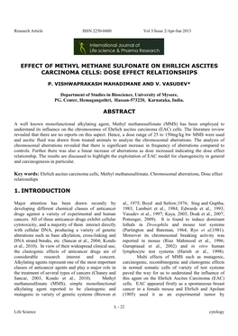 Effect of Methyl Methane Sulfonate on Ehrlich Ascites Carcinoma Cells: Dose Effect Relationships