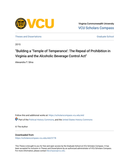 "Building a 'Temple of Temperance': the Repeal of Prohibition in Virginia and the Alcoholic Beverage Control Act"