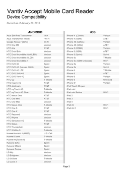 Vantiv Accept Mobile Card Reader Device Compatibility