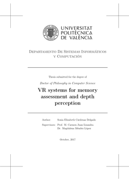 VR Systems for Memory Assessment and Depth Perception