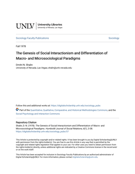 The Genesis of Social Interactionism and Differentiation of Macro- and Microsociological Paradigms