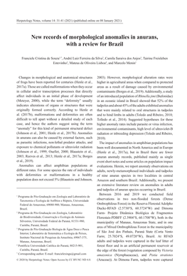 New Records of Morphological Anomalies in Anurans, with a Review for Brazil