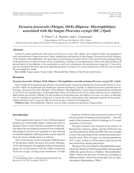 Tarnania Fenestralis (Meigen, 1818) (Díptera: Micetophilidae) Associated with the Fungus Pleurotus Eryngii (DC.) Quél