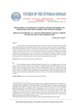 From Morea to Marmara: Tsakonian Trade Networks and Migratory Movements During the Ottoman Period1