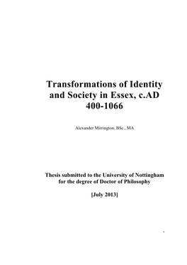 Transformations of Identity and Society in Essex, C.AD 400-1066