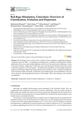 Bed Bugs (Hemiptera, Cimicidae): Overview of Classiﬁcation, Evolution and Dispersion