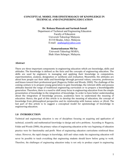 Conceptual Model for Epistemology of Knowledge in Technical and Engineering Education