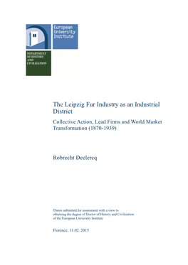 The Leipzig Fur Industry As an Industrial District Collective Action, Lead Firms and World Market Transformation (1870-1939)