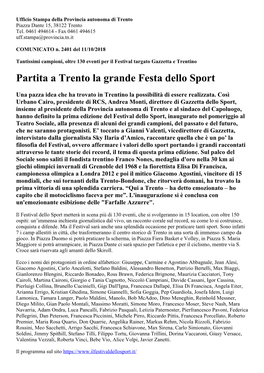 Partita a Trento La Grande Festa Dello Sport