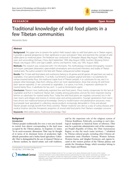 Traditional Knowledge of Wild Food Plants in a Few Tibetan Communities Alessandro Boesi