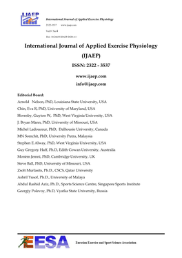 International Journal of Applied Exercise Physiology (IJAEP) ISSN: 2322 - 3537