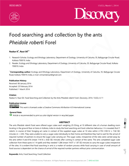 Food Searching and Collection by the Ants Pheidole Roberti Forel