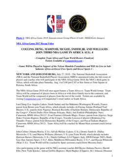 Collins Participating in NBA Africa Game