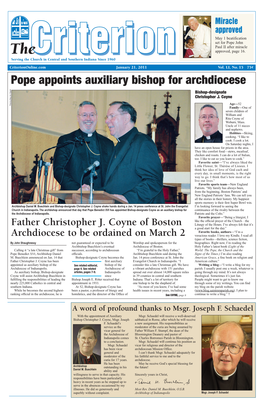 Pope Appoints Auxiliary Bishop for Archdiocese Bishop-Designate Christopher J