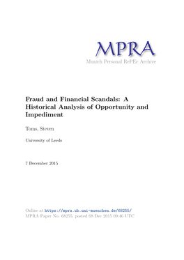 Fraud and Financial Scandals: a Historical Analysis of Opportunity and Impediment