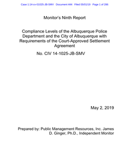 Monitor's Ninth Report Compliance Levels of the Albuquerque Police