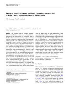 Rossberg Landslide History and Flood Chronology As Recorded in Lake