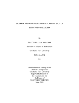 Biology and Management of Bacterial Spot of Tomato in Oklahoma