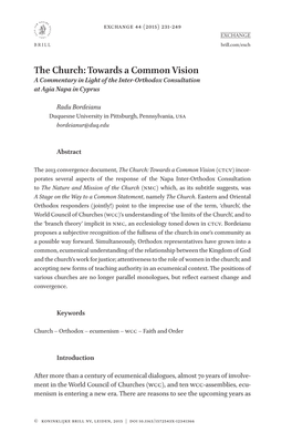 The Church: Towards a Common Vision a Commentary in Light of the Inter-Orthodox Consultation at Agia Napa in Cyprus