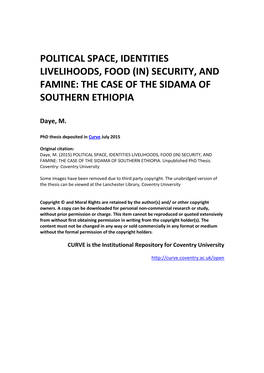 Political Space, Identities Livelihoods, Food (In) Security, and Famine: the Case of the Sidama of Southern Ethiopia