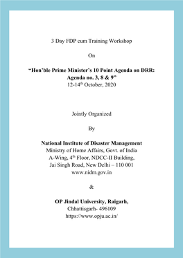 Hon'ble Prime Minister's 10 Point Agenda on DRR: Agenda No. 3, 8 & 9