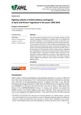 Fighting Vehicles in Polish Military Contingents in Syria and Former Yugoslavia in the Years 1992-2016