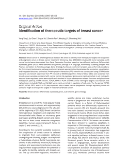 Original Article Identification of Therapeutic Targets of Breast Cancer