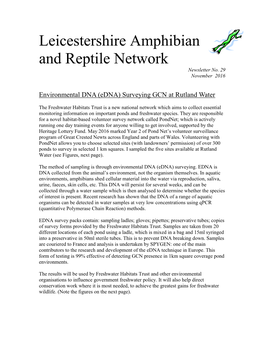 Leicestershire Amphibian and Reptile Network Newsletter No