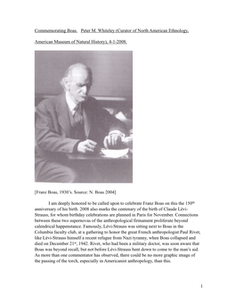 Commemorating Boas. Peter M. Whiteley (Curator of North American Ethnology