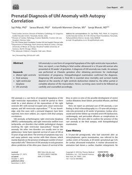 Prenatal Diagnosis of Uhl Anomaly with Autopsy Correlation